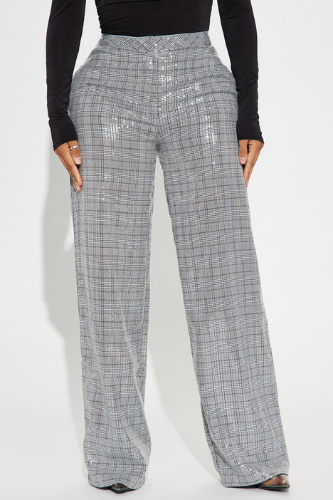 Pleasure Doing Business Sequin Plaid Pant Grey combo