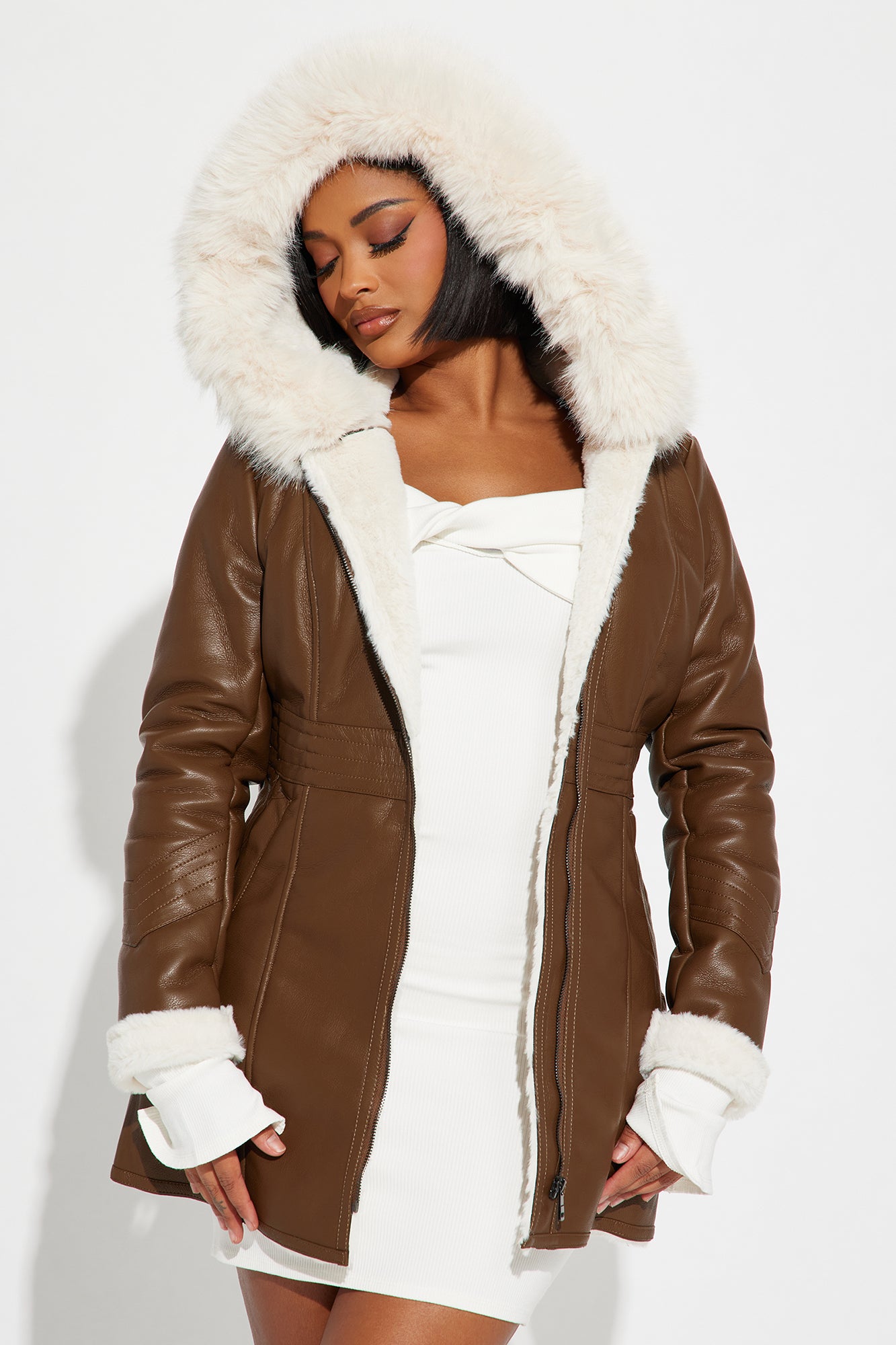 Faux leather combo jacket store