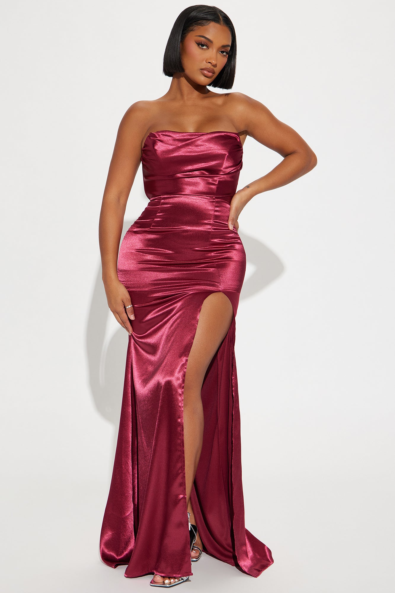 Maroon new arrivals satin gown