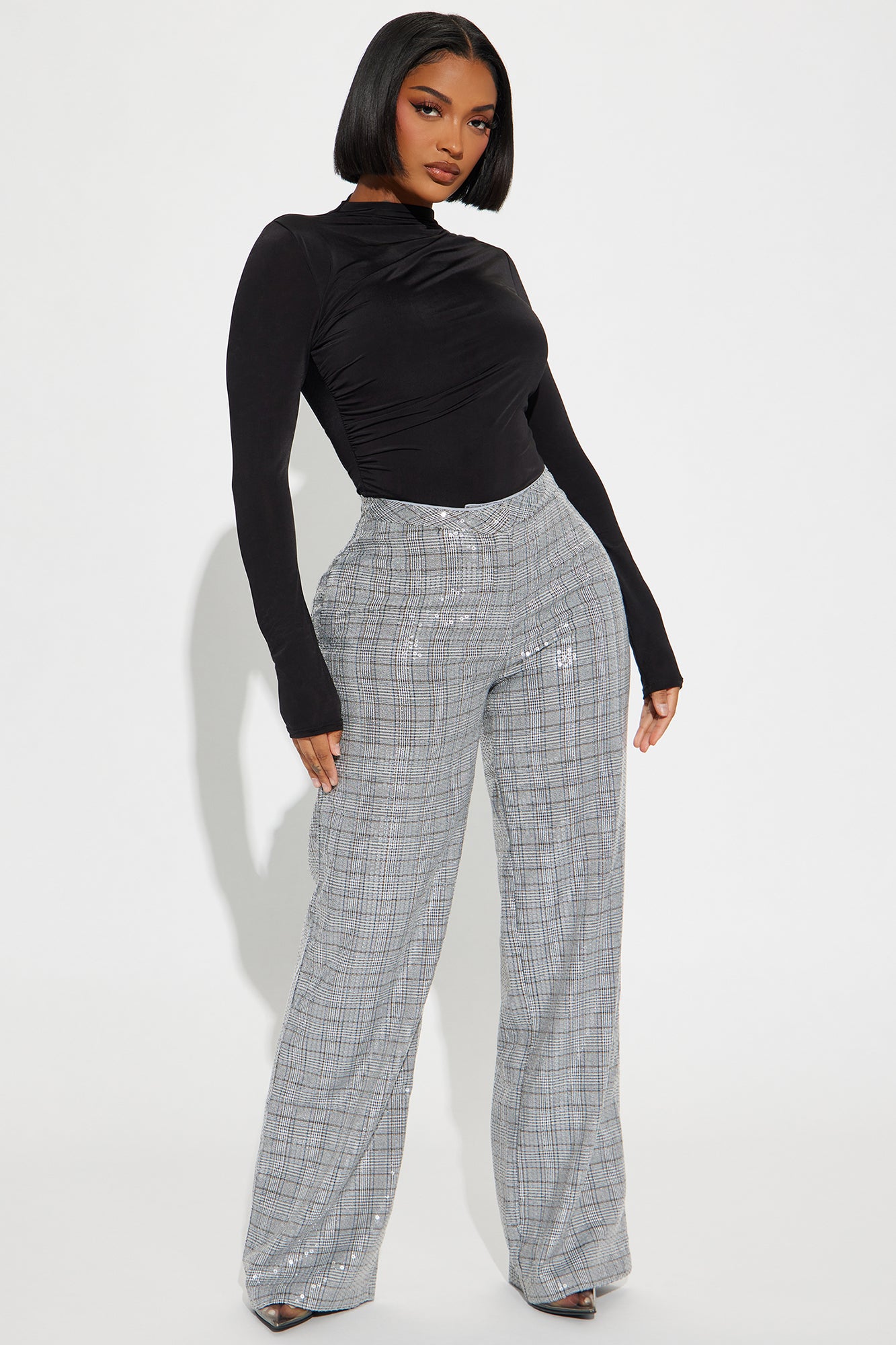 Pleasure Doing Business Sequin Plaid Pant Grey combo