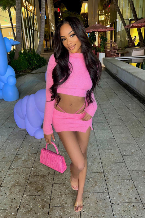 Stephanie Sweater Micro Mini Skirt Set Pink Fashion Nova