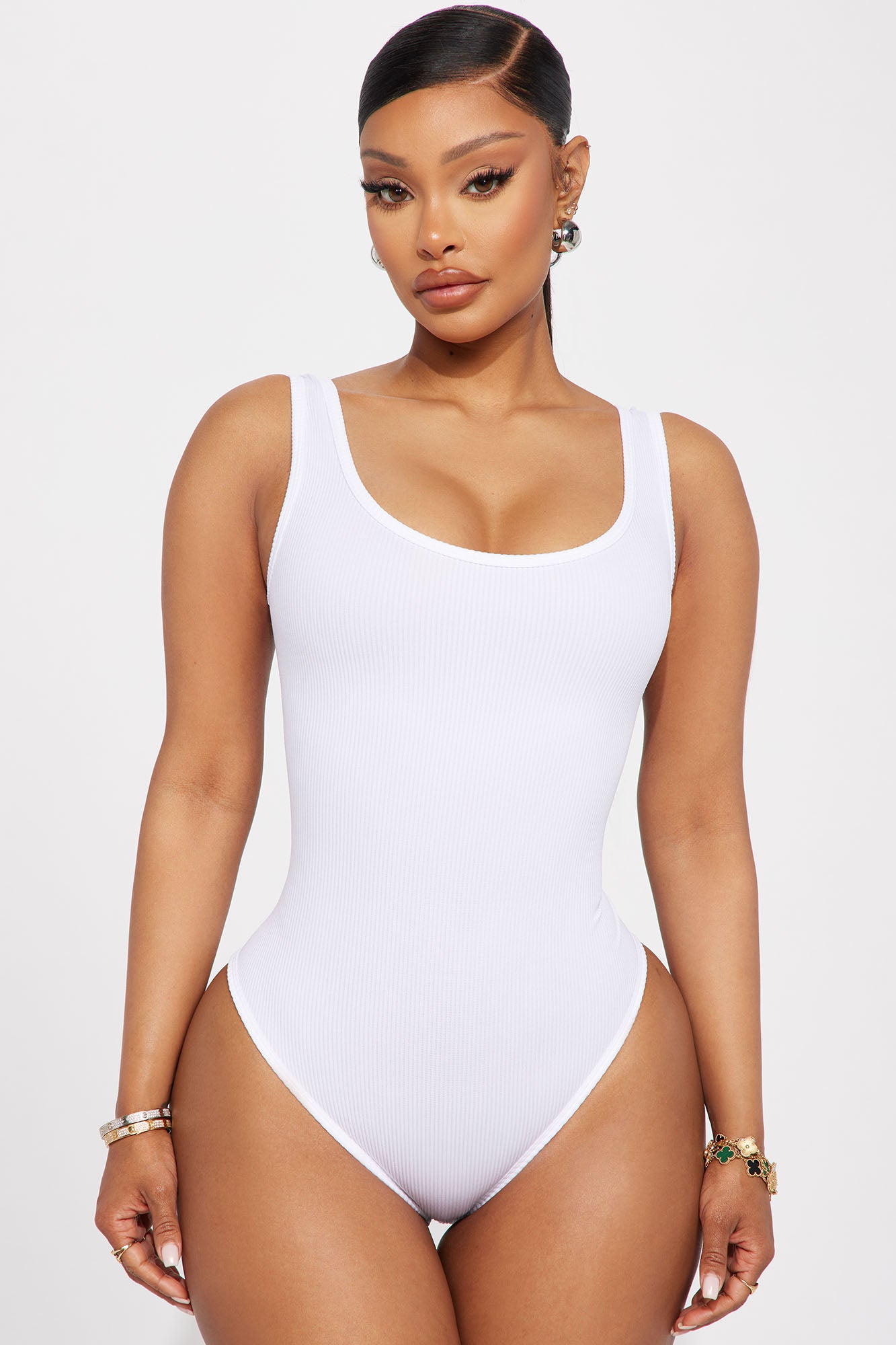 Natalie Ribbed Seamless Bodysuit - White