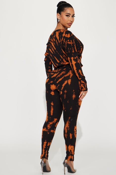 Very Cozy Tie Dye Jumpsuit Black Orange Fashion Nova