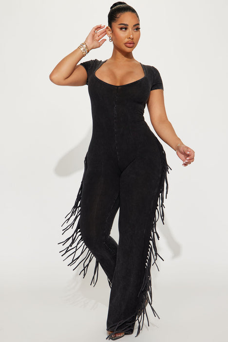 Carry Me Higher Fringe Jumpsuit Black
