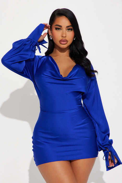 Blue satin sale bodycon dress