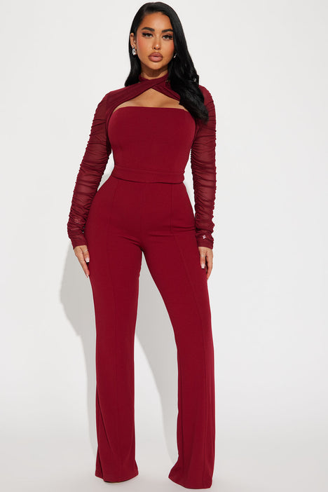 Burgundy jumpsuit fashion nova 2025