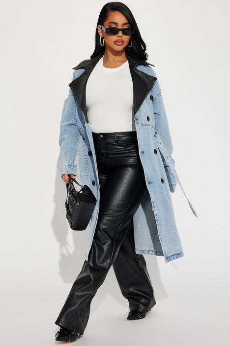 Downtown Living Trench Coat Light Wash
