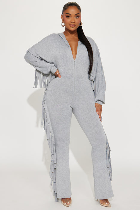 Caught In The Fringe Jumpsuit Heather Grey