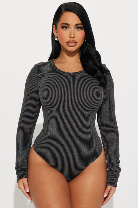 Not About You Ribbed Bodysuit - Black Wash