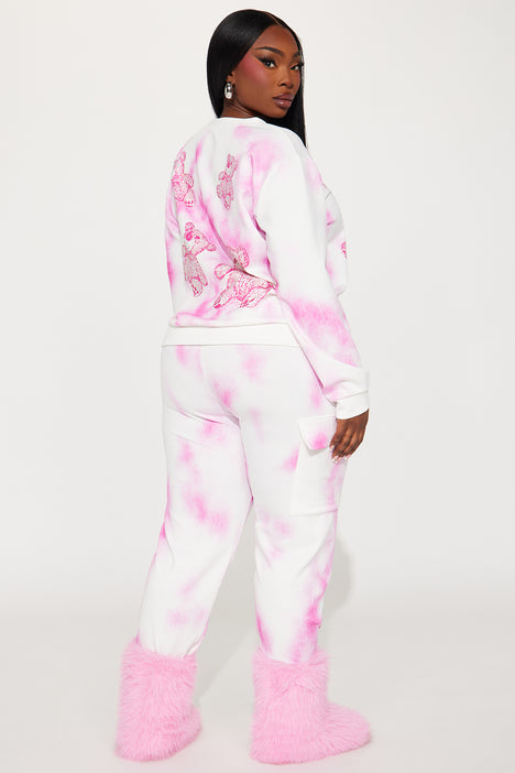 Pink and white tie dye tracksuit discount