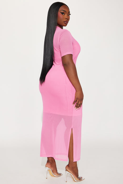 Pink mesh maxi dress online