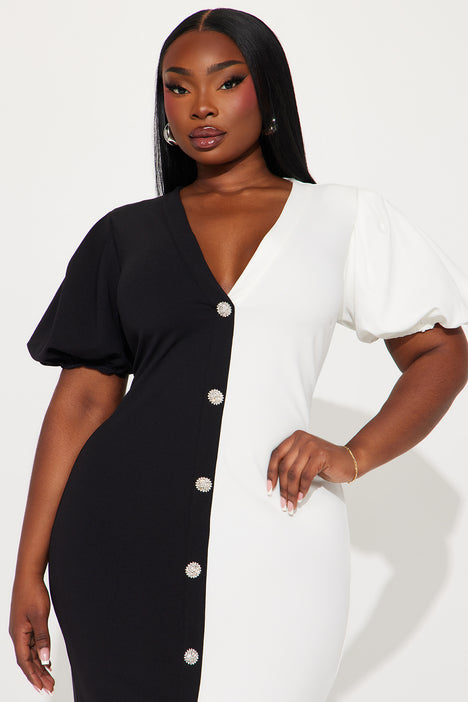 Perfect Illusion Crepe Maxi Dress Black White Fashion Nova