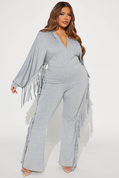 Caught In The Fringe Jumpsuit Heather Grey