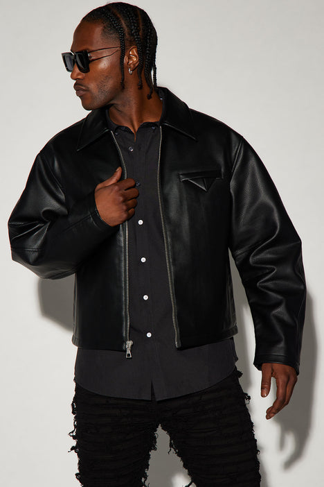 Cropped leather clearance jacket men