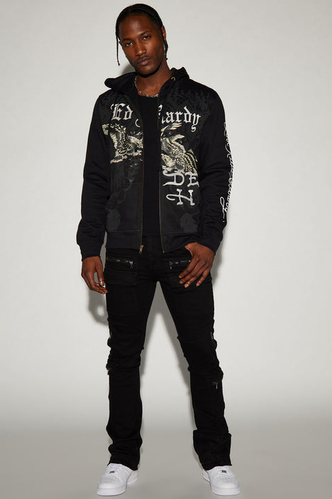 Ed Hardy Eagle Battle Zip Up Hoodie Black Fashion Nova Mens