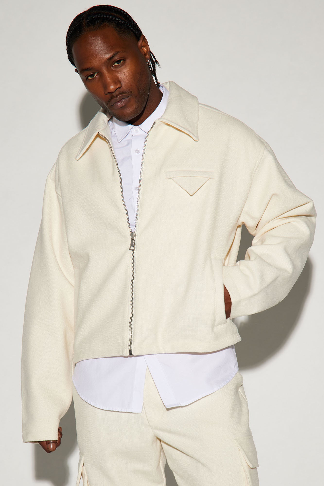 Cream cropped jacket sale