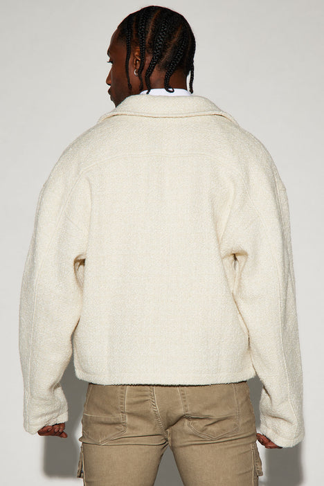 Cream borg cropped trucker jacket sale