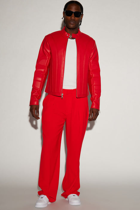 Red faux on sale leather moto jacket