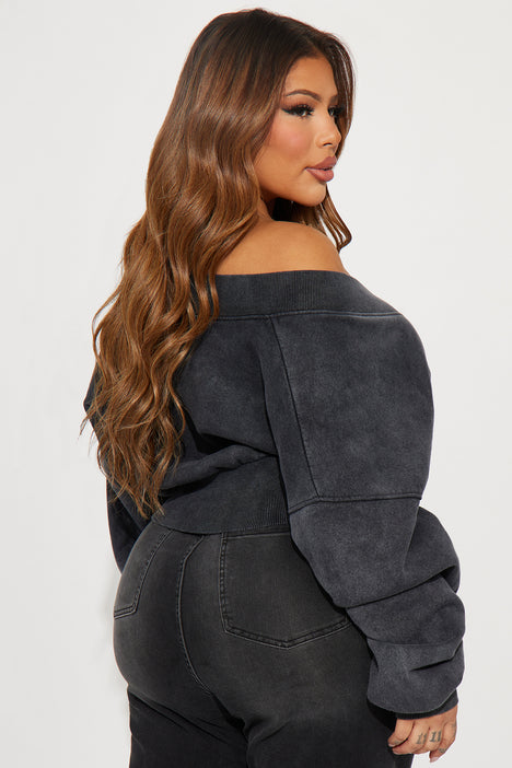Amara Fleece Off Shoulder Sweatshirt Black Fashion Nova