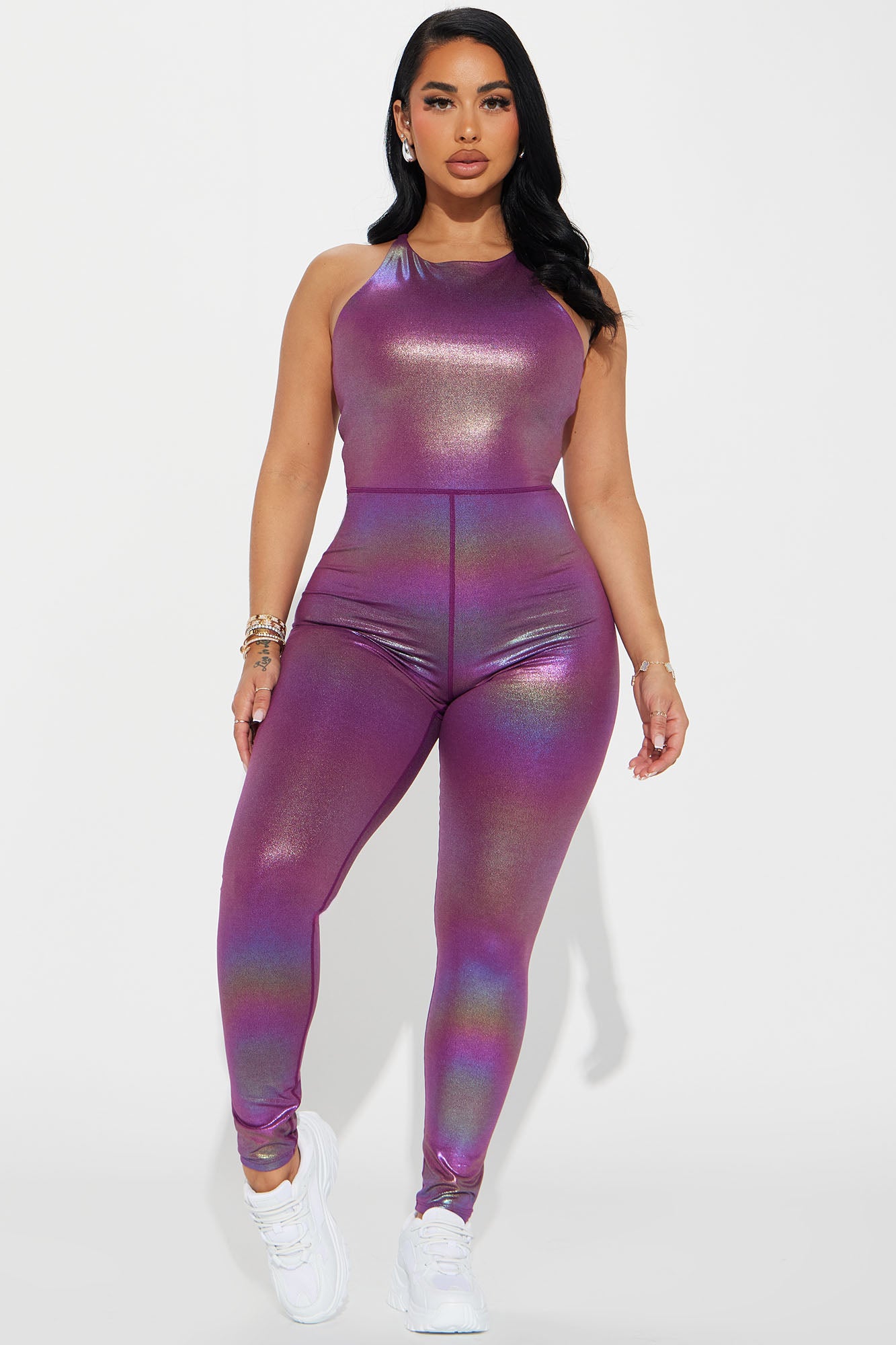 Sweat Glitter Shimmery Active Jumpsuit - Purple/combo, Fashion Nova, Nova  Sport