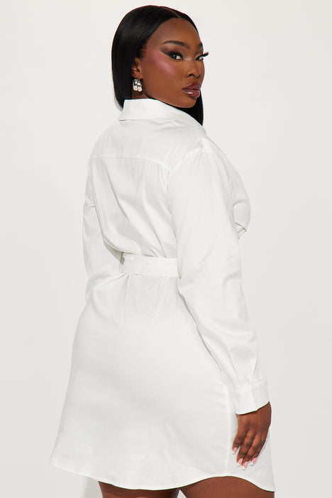 Melanie Strapped Shirt Dress White Fashion Nova Dresses
