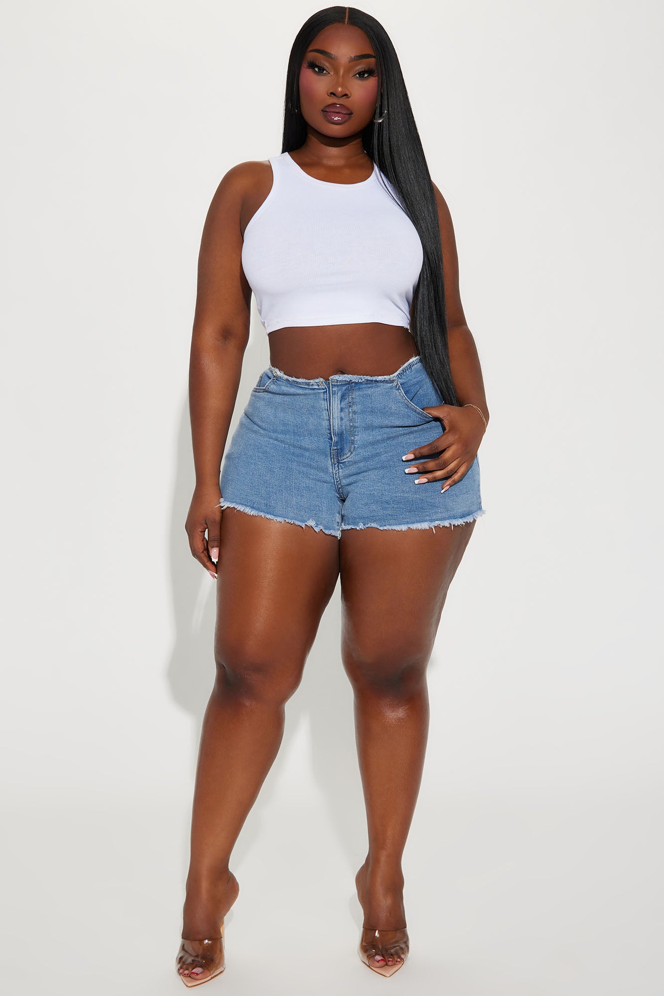 Plus size new arrivals denim cutoff shorts