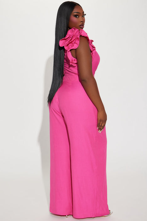 Hot pink one shoulder jumpsuit online