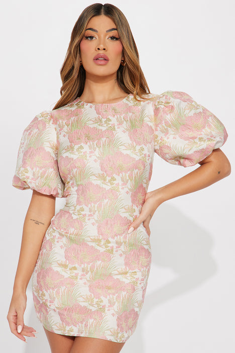 Cherry Blossom Jacquard Mini Dress Pink