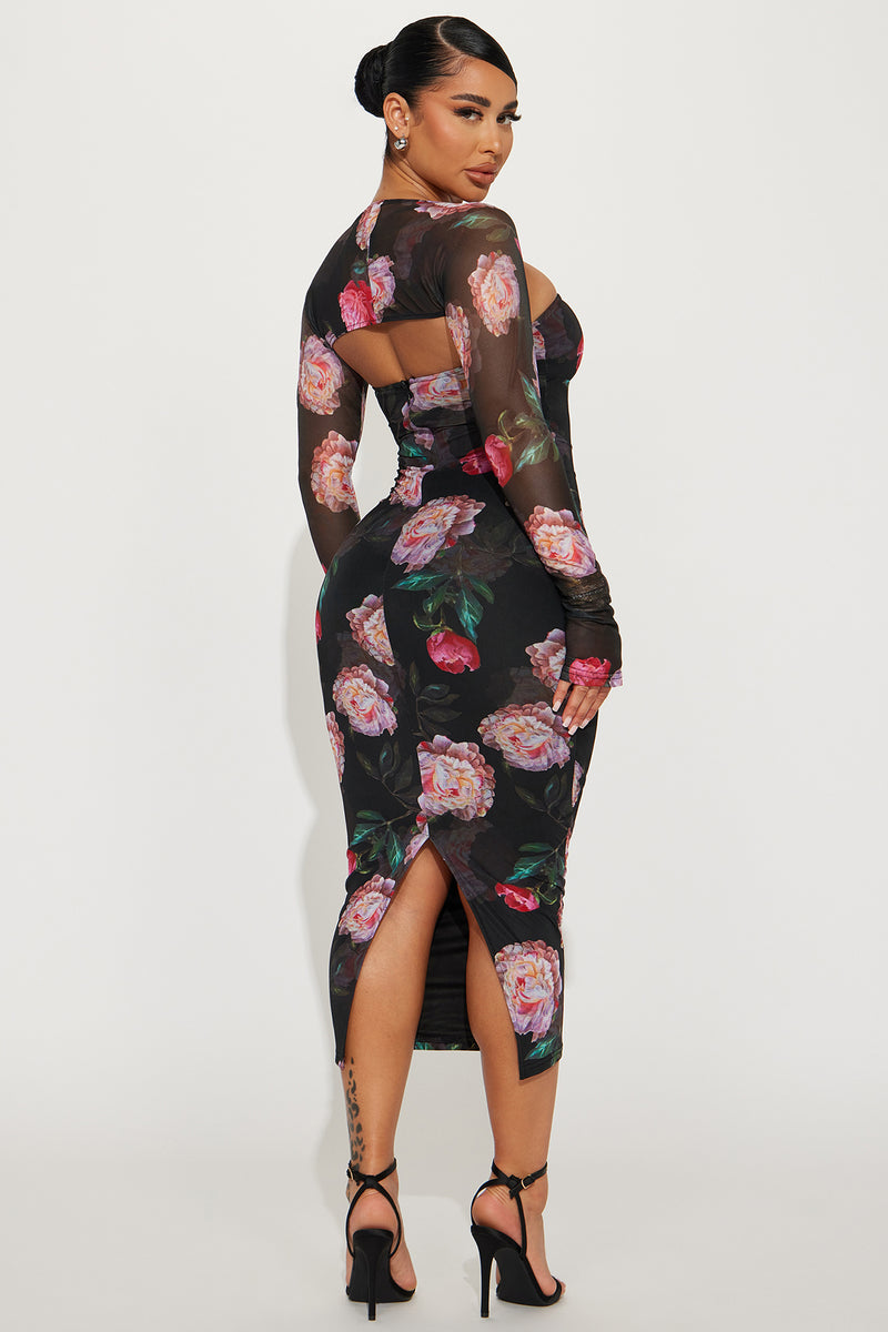June Bloom Mesh Midi Dress Set - Black/combo | Fashion Nova, Dresses ...