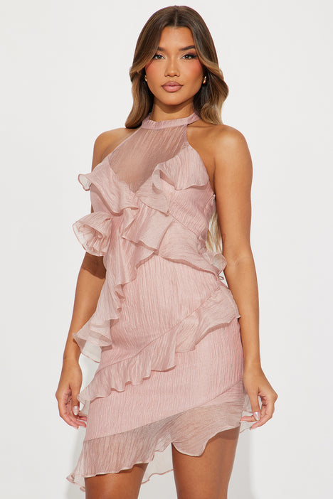 Adore Chiffon Mini Dress Nude