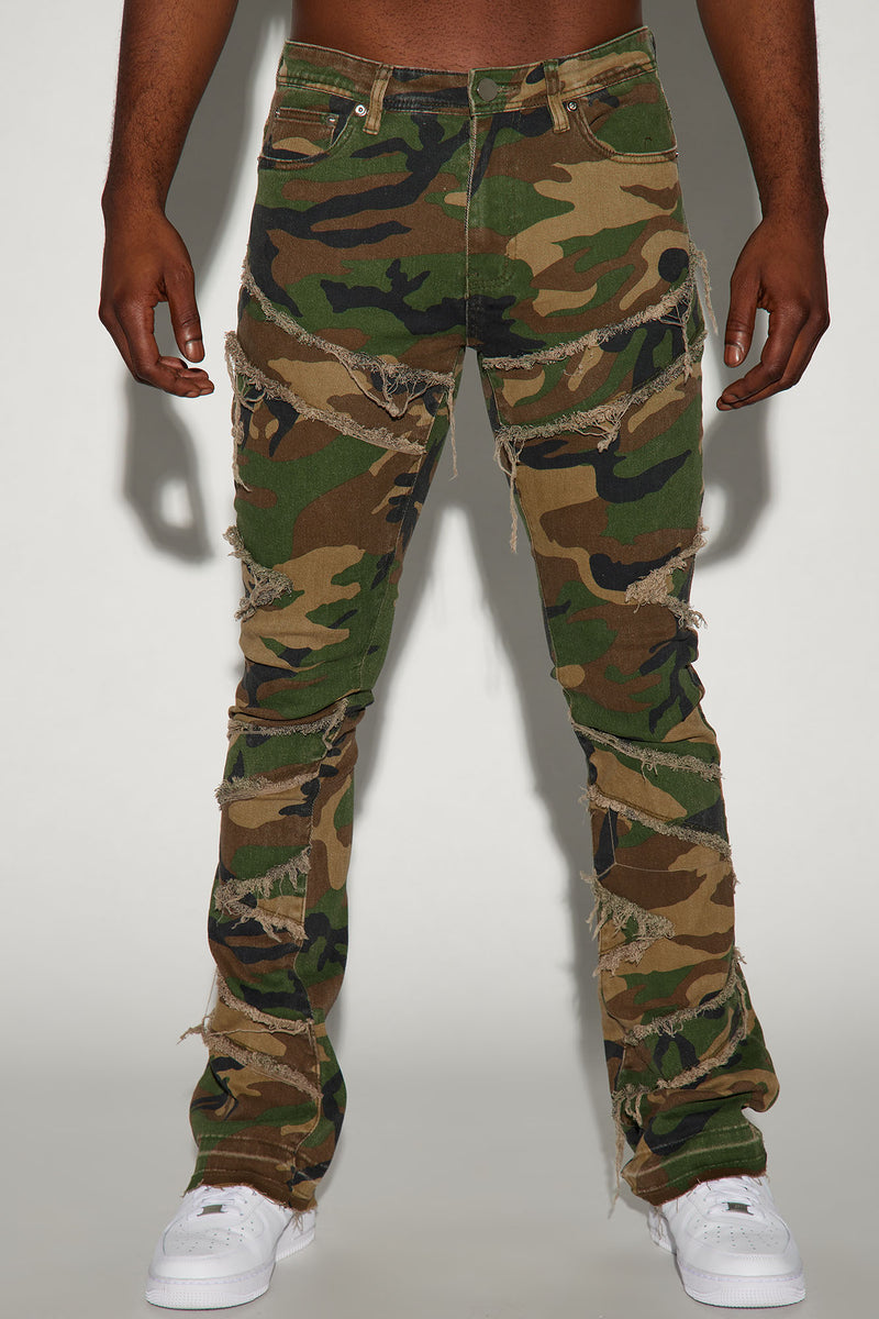 All Over Fray Stacked Skinny Flare Jeans - Camouflage | Fashion Nova ...