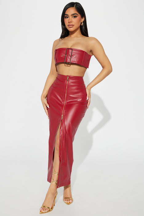Fashion nova red cheap leather skirt