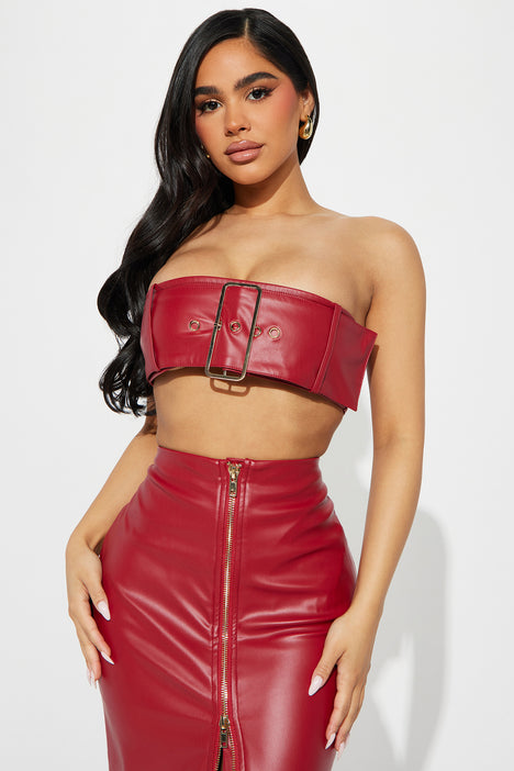 Blame It On Me Faux Leather Skirt Set Red
