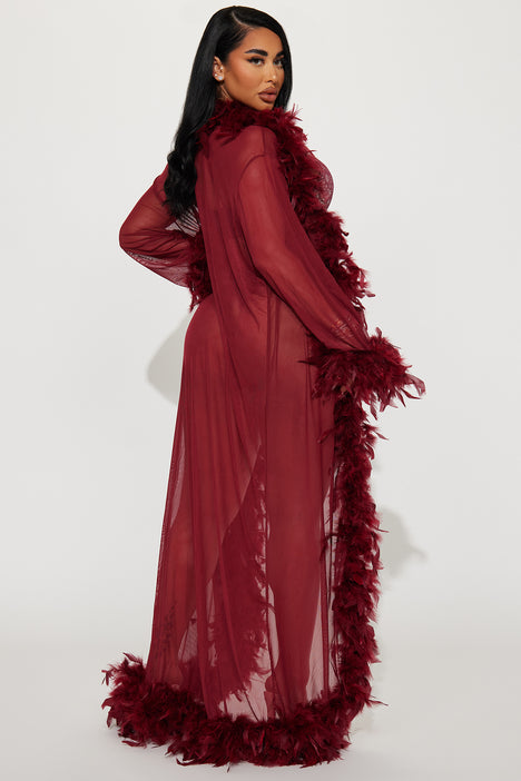 Light As A Feather Mesh Long Robe Wine