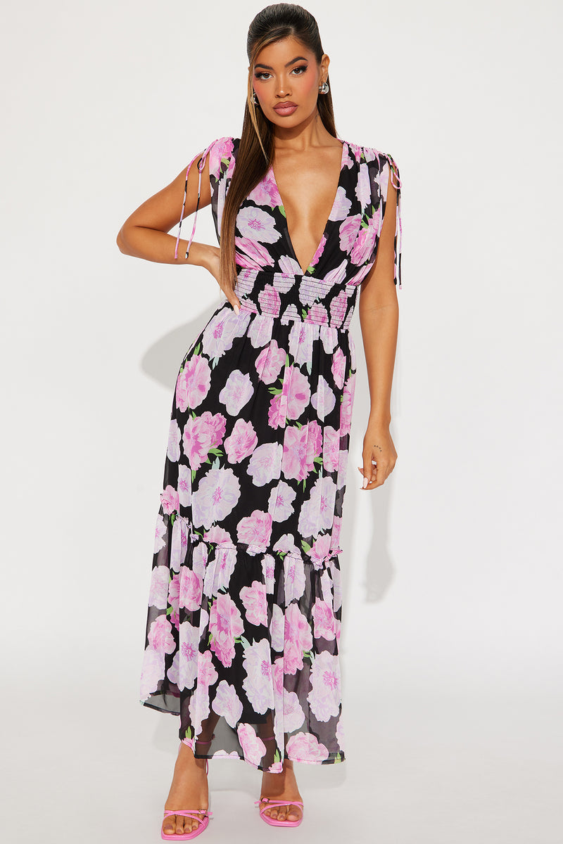 Jessica Chiffon Maxi Dress - Black/Pink | Fashion Nova, Dresses ...
