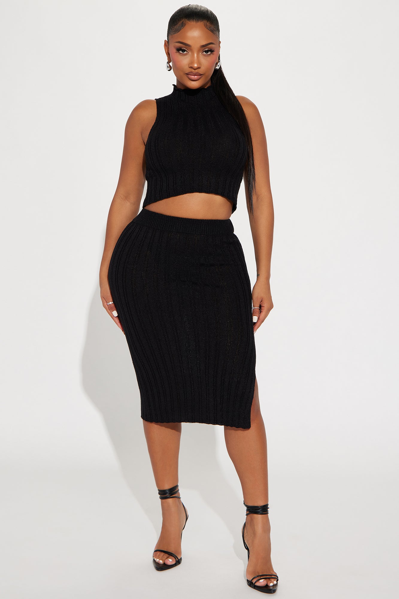 Crop top sweater and top skirt set