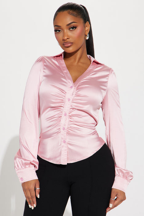 A True Delight Satin Shirt Pink Fashion Nova Shirts Blouses
