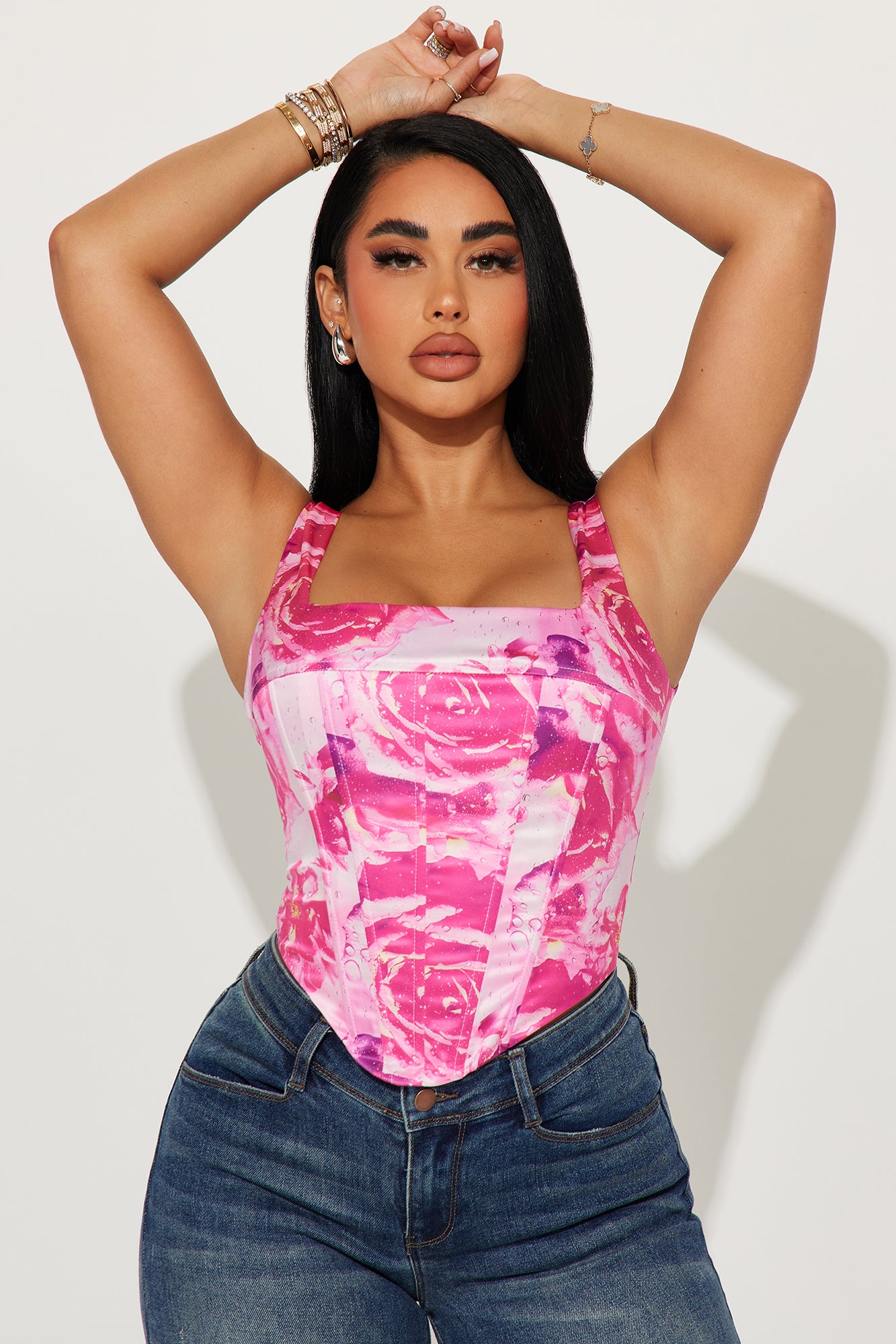 In Bloom Satin Corset Top - Pink/combo, Fashion Nova, Shirts & Blouses
