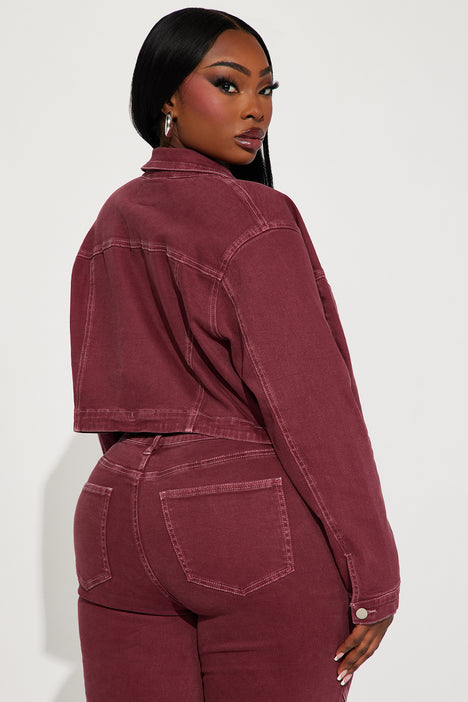 Burgundy cropped shop denim jacket