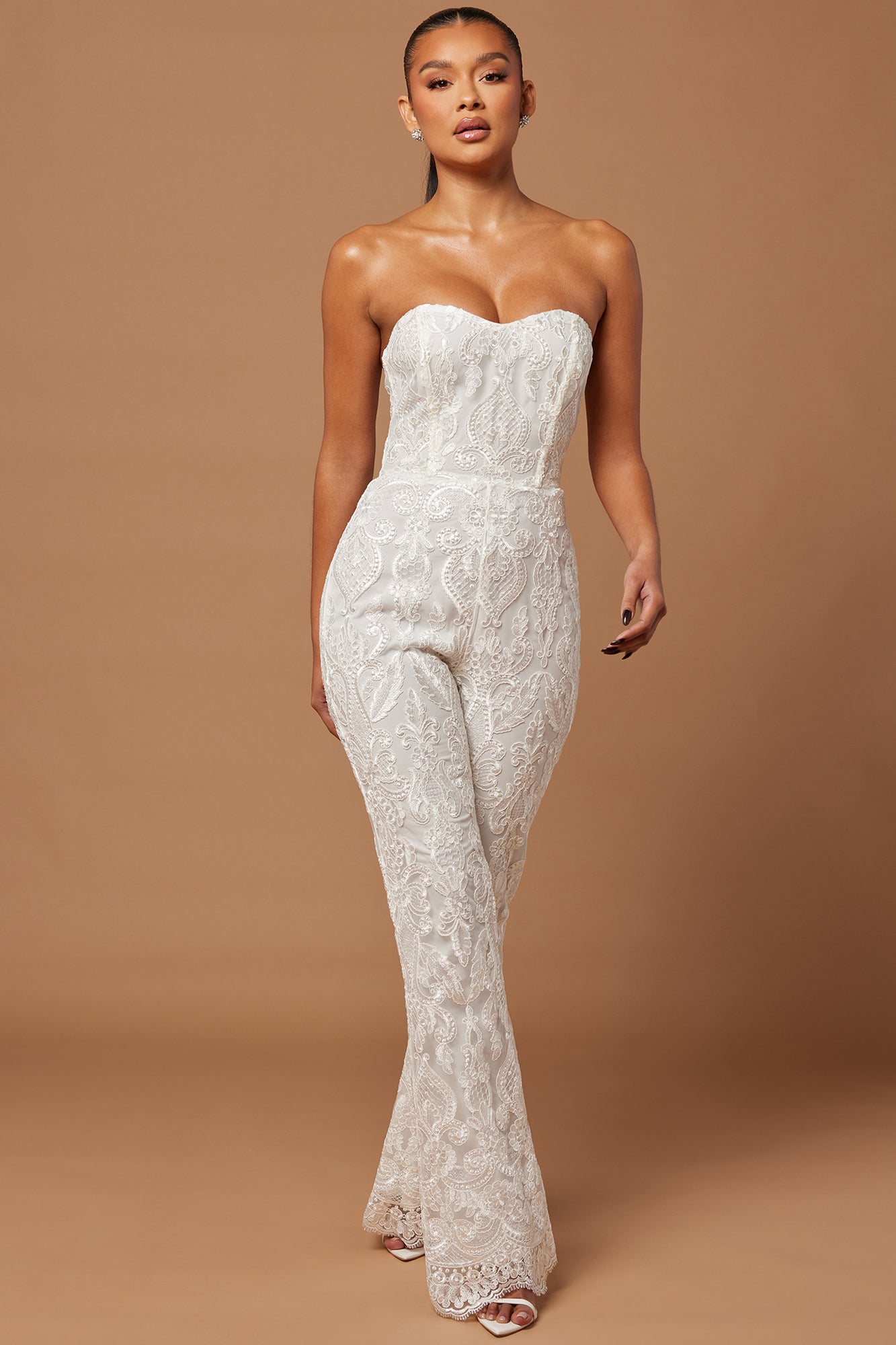 Esther Sequin Embroidered Jumpsuit White