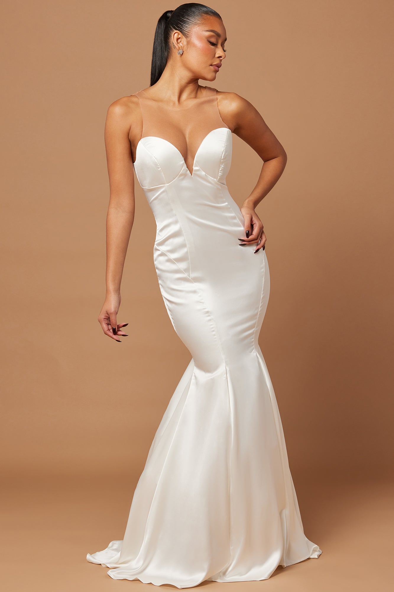 Satin deals gown white