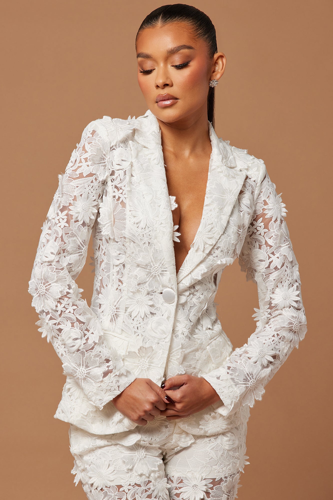 White top embroidered blazer