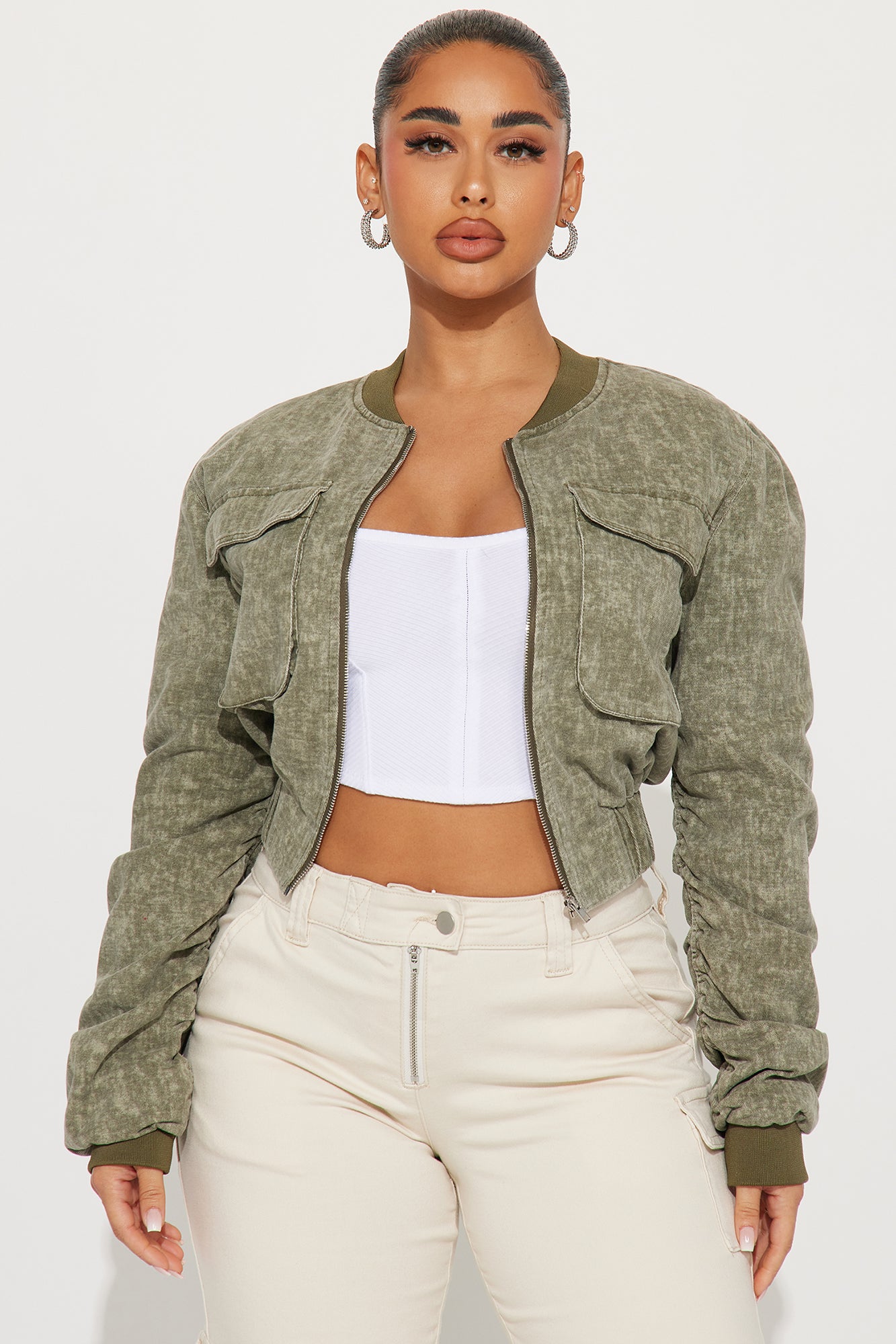 Cropped khaki bomber jacket store