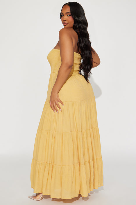 Mustard yellow sales strapless dress