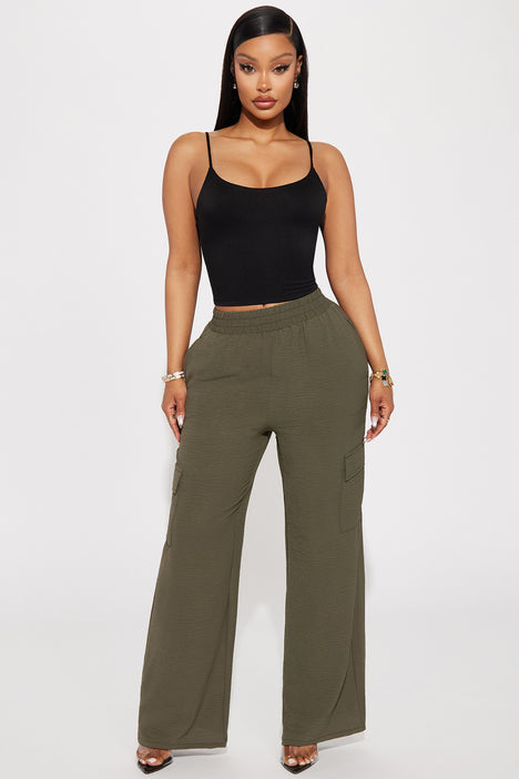 Olive palazzo pants outfit sale