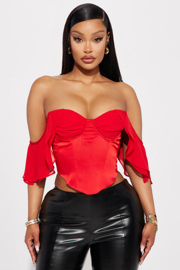 Red satin corset top store