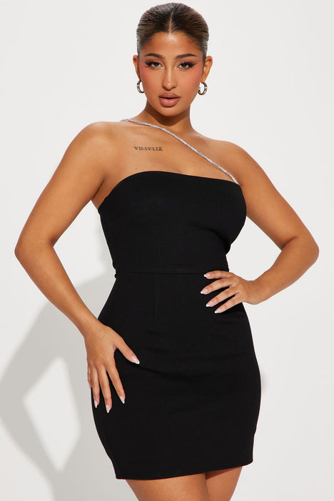 Black rhinestone store dress fashion nova