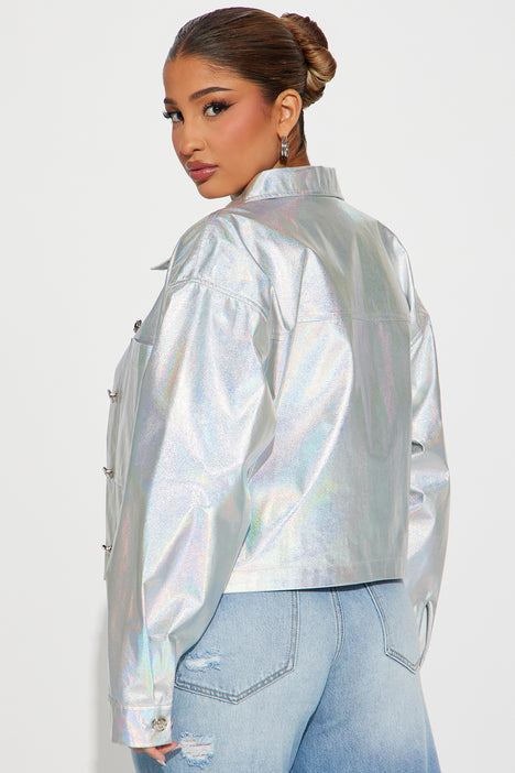 Cropped holographic jacket on sale