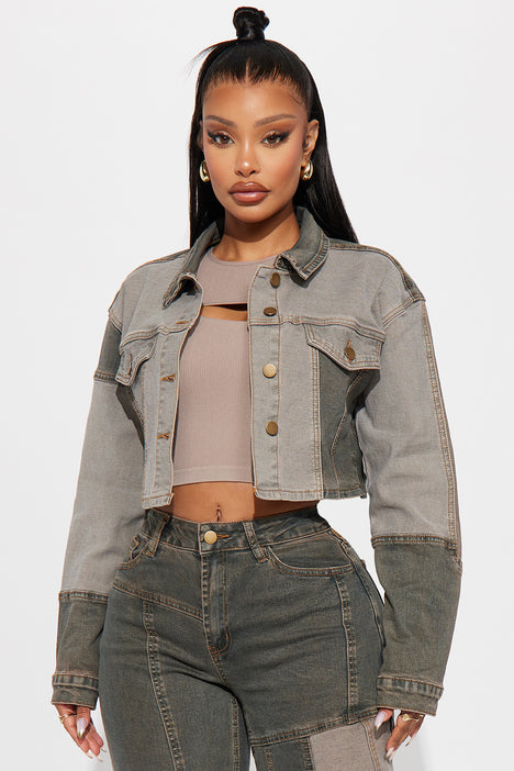 Cropped stretch clearance denim jacket