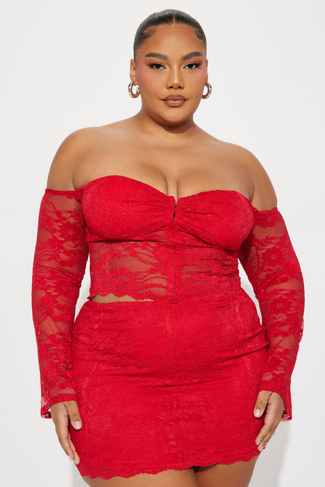 Plus size sales red lace skirt